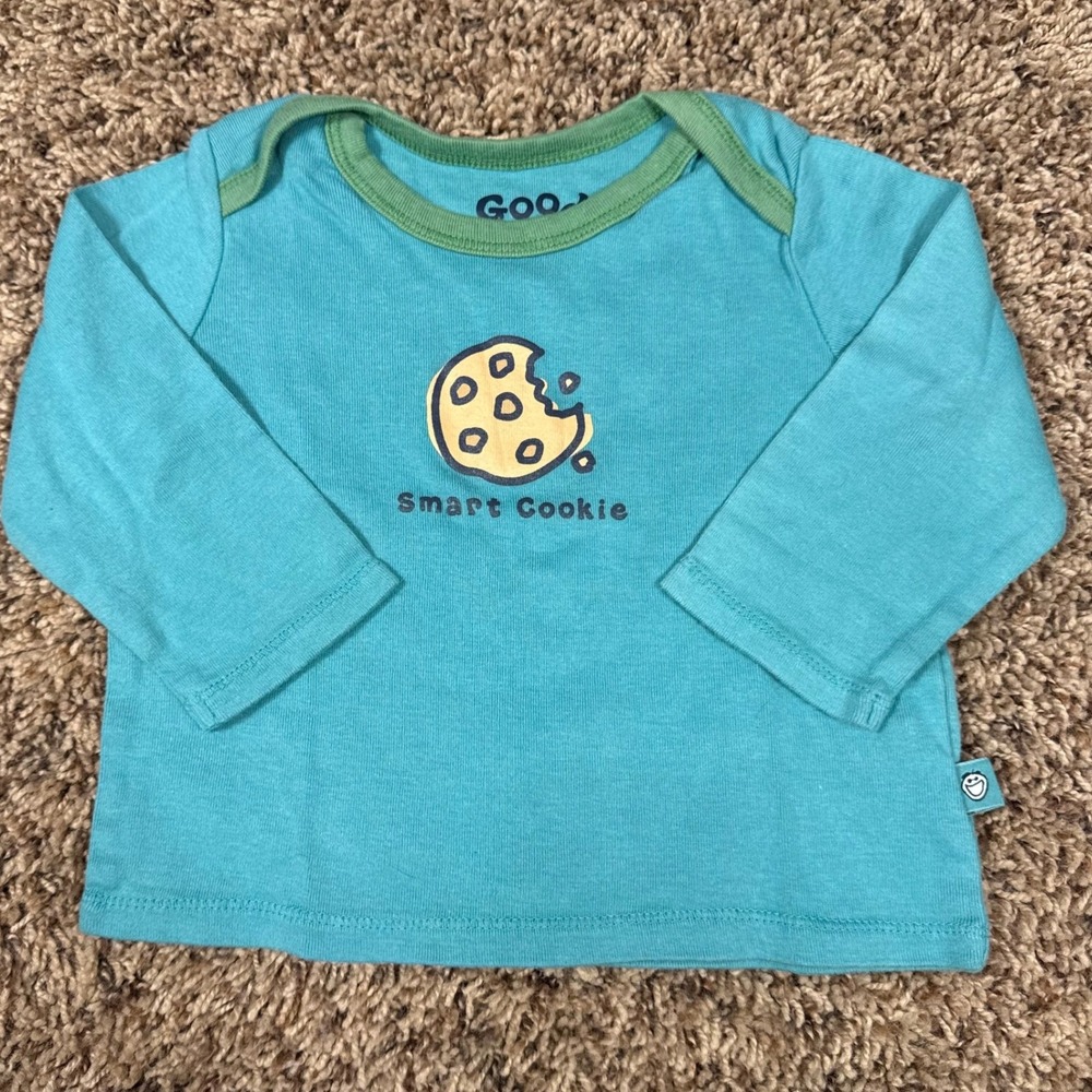 Life is Good Smart Cookie Baby Long Sleeve Tee Turquoise Blue‎ 6-12M